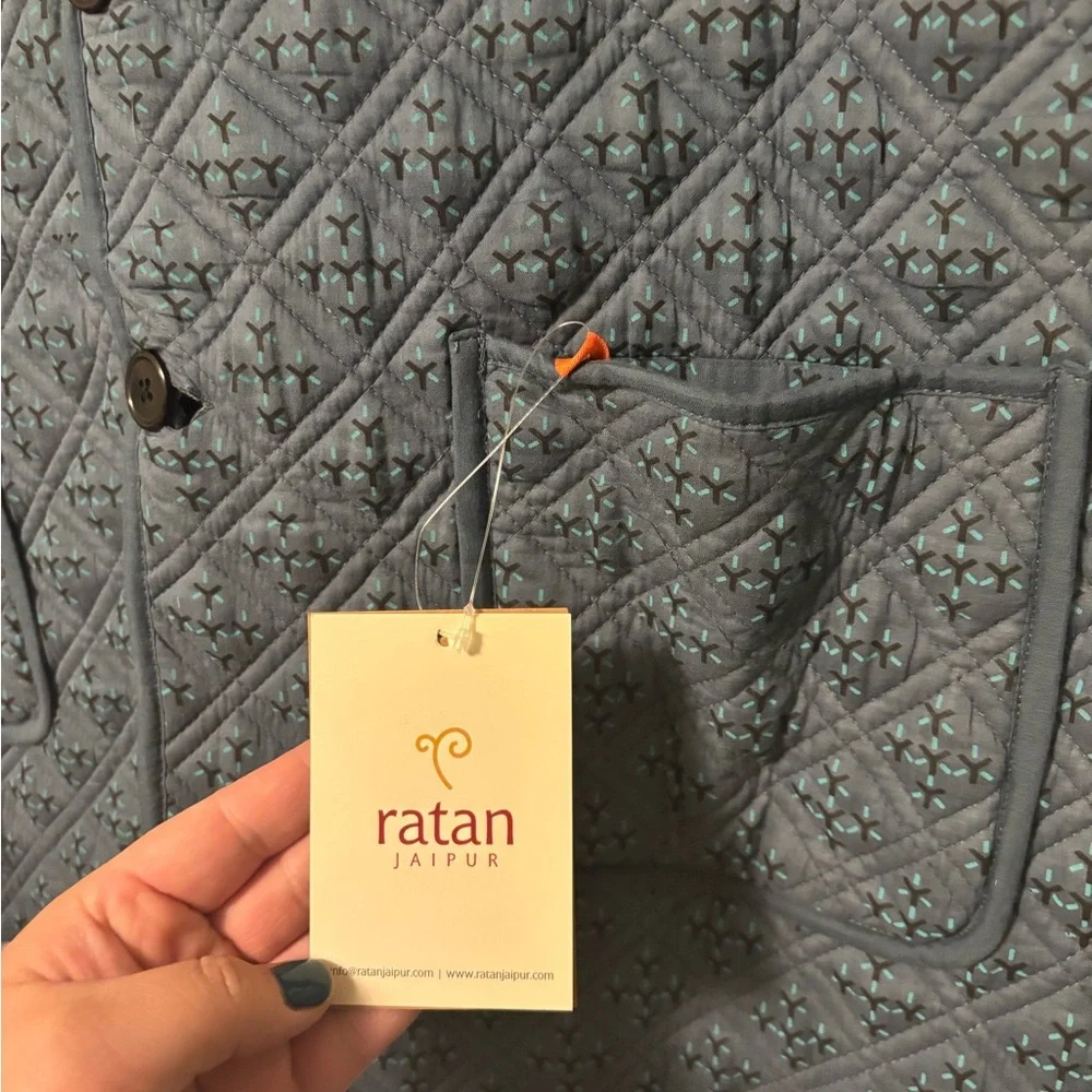 Ratan Jaipur Handmade Quilted Lined Vest Size Large Blue Made In India